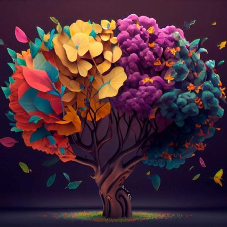 GameX-GraphicDesign Human brain tree with flowers, self care and mental health concept. Generative AI